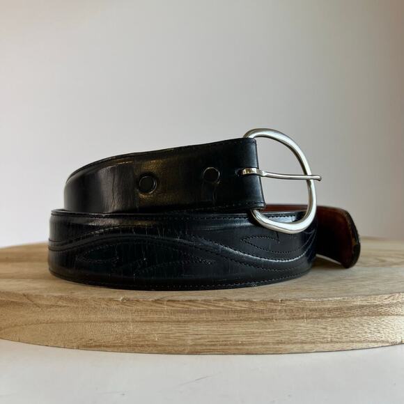 Vintage Lucchese USA Black Genuine Leather Western Belt Size 34/Large - Picture 1 of 13